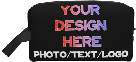 Individuelle Make-up-Tasche mit Namen/Foto/Text, personalisierte Reise-Kosmetiktasche, großes Fassungsvermögen, Cartoon-Kosmetiktasche mit Reißverschluss,Make-up-Tasche für Frauen und Mädchen