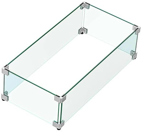 MESIDA 90 x 40 x 15 cm Feuerstelle, Glas-Windschutz, gehärtetes Glas, Feuerstelle, Tischschild, dick und stabil, mit Harter Aluminium-Eckhalterung und Gummifüßen