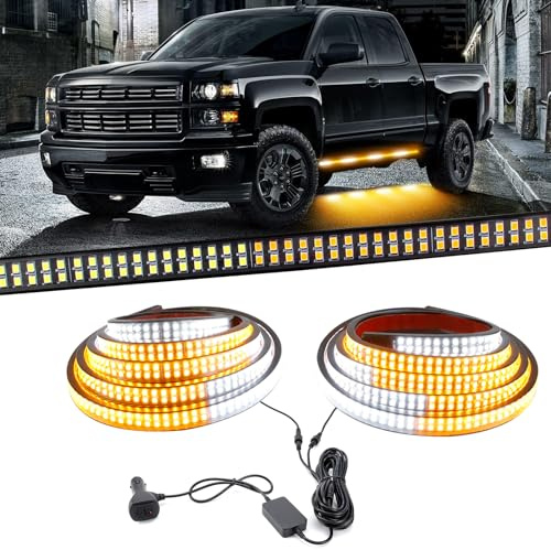 Afurkuot Bande Lumineuse stroboscopique d'urgence 2 en 1 pour marchepied de 177,8 cm, Ambre et Blanc, Barre Lumineuse stroboscopique à 1152 LED étanche pour véhicules de Camion