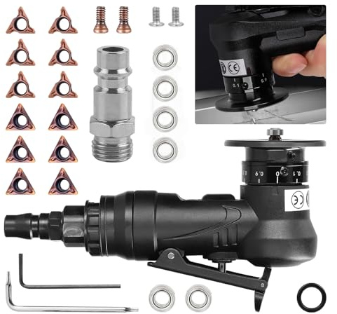 Pneumatisches Anfasmaschinen-Set mit Klinge und Lager, 2-in-1-Hand-Mini-45°-Schleifwerkzeuge für Bogenecke, 1/4-Zoll-Lufteinlass für Metall, Holz, Abschrägung Entgraten (6C & 6R Winkelklingen)