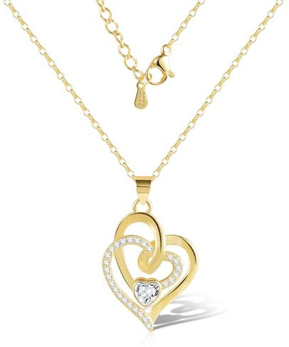 ASH'S CHOICE Gold Herz Anhänger Halskette Sterling Silber 925 Ketten Damen | Herz Unendlichkeit Anhänger Halsketten Zirkon Anhänger Kette Damen Frauen Schmuckgeschenke Muttertag Valentinstag Weihnachten