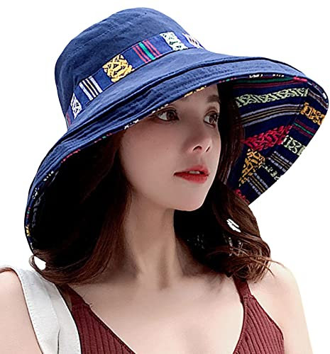 FGUUTYM Strohhut Kreissäge Herren Schattierungs-Fischerhut, Alles ethnische Wind-Reise-Sonnenschutz-Sonnenstrand-Hut Sonnenhut Binden Junge (Navy, One Size)