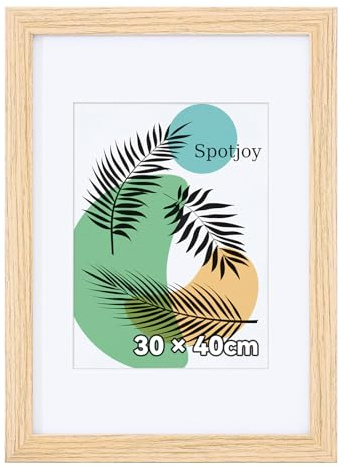 Spotjoy Bilderrahmen 30x40 cm mit Passepartout 21x29.7 cm | Holzrahmen Rahmen für Wandmontage Dokumentenrahmen Zertifikatsrahmen mit Acrylglas für Fotos, Poster, Porträts, Eiche