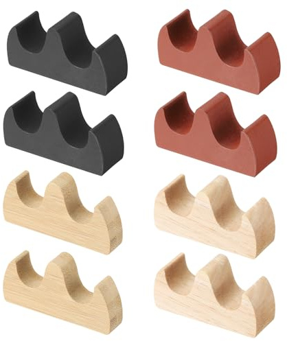 PATIKIL Calligraphy Brush Holder, 8 Pack 2 Ports Solid Wood/Bamboo Chinese Calligraphy Brush Rest for Writing Painting Pen Brush Rack Holder Tool, Wood,Black
