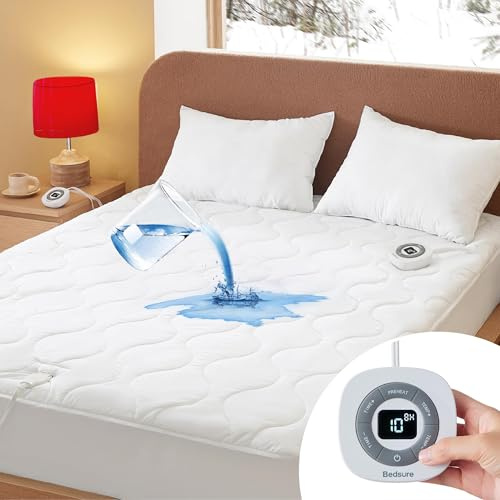 Bedsure Waterproof Heated Mattress Pad Queen Cotton Top Electric Bed Warmer