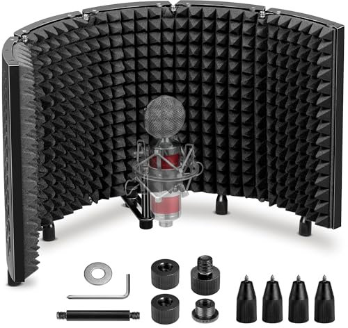 CAHAYA 5 Panel Mikrofon Isolation Schallschutz: 180° Einstellbare Mikrofon Pop Filter Schallabsorbierend, Faltbar Mic Isolation Schild für Aufnahmestudio Aufnahmen