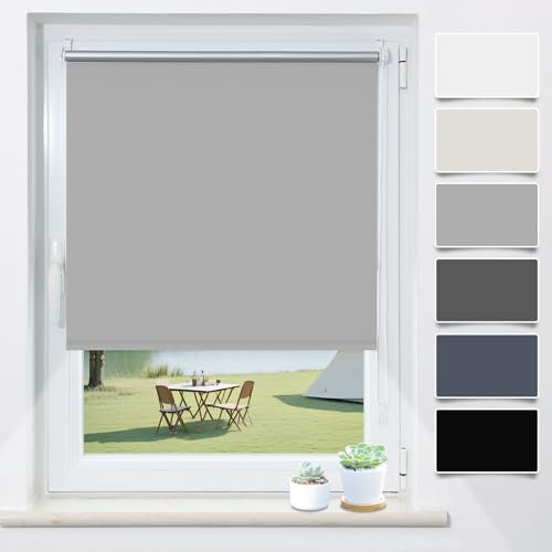 Verdunklungsrollo Klemmfix ohne Bohren Hellgrau B100 x H230cm(Stoffbreite 95cm) Rollos für Fenster ohne Bohren Thermo Rollo Verdunkelung Klemmrollo Thermorollo Seitenzugrollo Sonnen- & Hitzeschutz