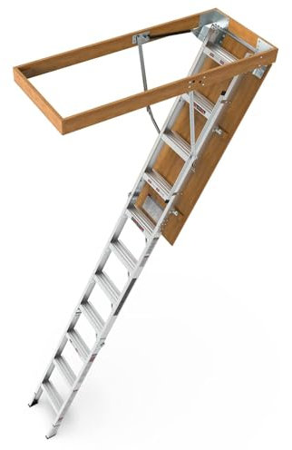 Aluminum Attic Ladder - Retractable Loft Stairs, Folding Pull-Down Design, Manual Lifting for 7'8-10'3 Ceiling Height, 22.5 x 54, 375 lbs Capacity
