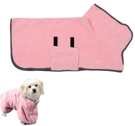 Ruff and Tumble Dog Drying Coat - Pool & Beach - Adjustable Microfiber Robe for Drying Dogs - Small Pink