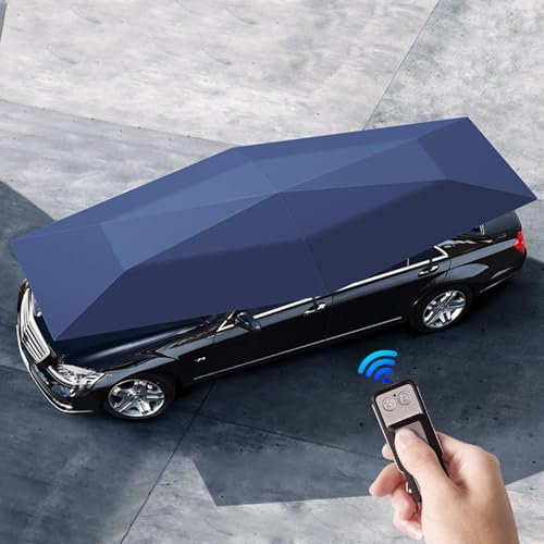 FfiMe Fully Automatic Car Umbrella Top Awning, 4.6m Car Tent Cover, Removable Carport, Car Umbrella with Removable Battery, Portable Car Protection Sunshade with Remote Control and Carrying Bag