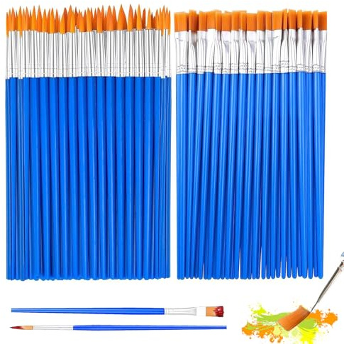 Small Paint Brushes, 100 PCS Paint Brushes Art Paintbrushes with Flat and Round Pointed Small Brush Bulk for Detail Painting