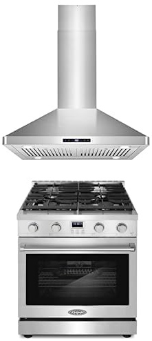 Cosmo 2-Pc Kitchen Appliance Packages, 30 Slide-In Gas Range and 30 Island Range Hood