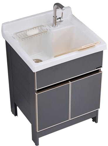 Mobile Bagno A Terra, Mobiletto per bagno con lavandino in ceramica, Lavello Cucina Vasca Singola, Lavabo con Rubinetto per Tubo Dell'Acqua Calda E Fredda per Piccoli Spazi(60.5x55.5cm/23.8x21.8in)