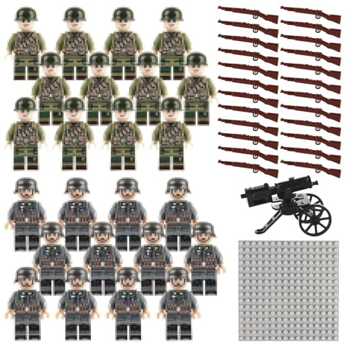 ZYEKIU 50 Pièces Soldat Militaire Jouet, Jouet Militaire Mini, Soldats en Plastique Intéressant, WW2 Soldats Jouets Peut être Assemblé, Base Militaire Jouet pour Fête d'anniversaire, Noël