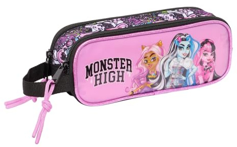 Safta MONSTER HIGH DRAMA - Dubbelt pennfodral för barn, barnfodral, perfekt för skolbarn, bekväm och mångsidig, kvalitet och styrka, 21 x 6 x 8 cm, Flerfärgad, M, Avslappnad