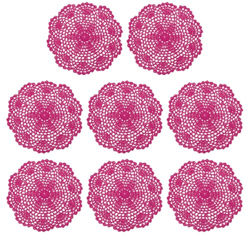 QUARKZMAN Häkeldeckchen, 8 Stück 8 - Handgefertigte Häkelbaumwoll Untersetzer, runde Spitzen Tischsets mit Blumenmustern für Hochzeitsfeierdekoration (Rosarot)