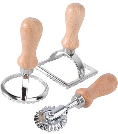 MAGICLULU 3piezas Cortador Galletas Relieve Moldes Mango Madera Fácil Usar Limpiar Guardar Regalos Repostería