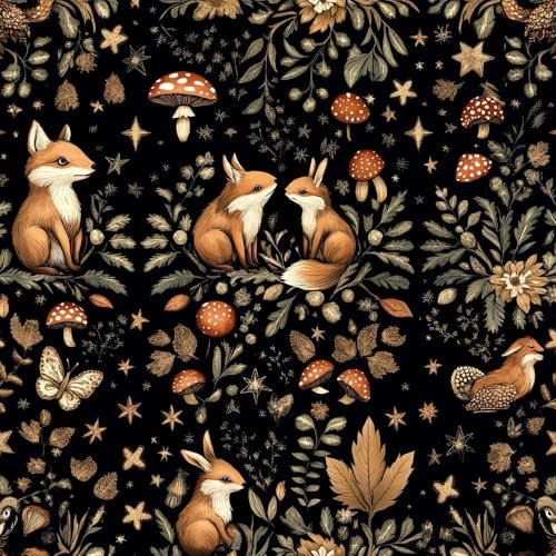 Selbstklebende Tapete Schwarzer Pilzwald Mustertapete Tiere Eichhörnchen Eule Klebefolie Möbel Tapete Kinderzimmer Muster Dekofolie Möbelfolie Selbstklebend Wand Tapeten Wohnzimmer Schrankfolie Klebe