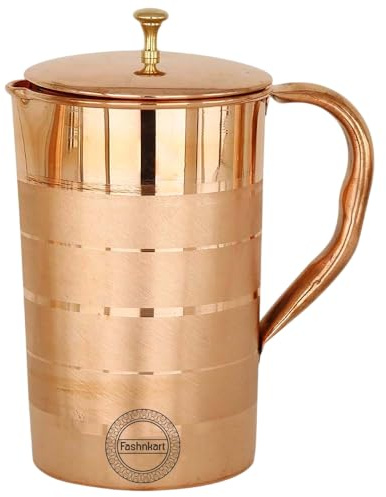 Pichet à eau potable en cuivre argenté – Pichet de stockage d'eau en cuivre pur pour les bienfaits ayurvédiques pour la santé Bouton en laiton 1,5 L 50,7 oz