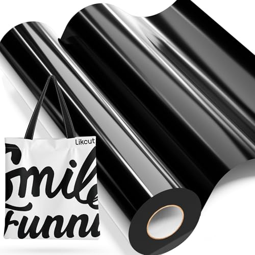 LIKCUT Plotterfolie Textil Schwarz, 30,5 cm x 6,1 m Flexfolie Plotter Textil für alle plottermaschine, Bügelfolie für Textilien, Iron on Folie für DIY Shirts Aufbügeln