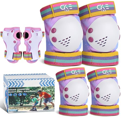 CKE Ginocchiere arcobaleno per bambini da 3 a 8 anni, per bambini, per skateboard, ciclismo e ginocchiere