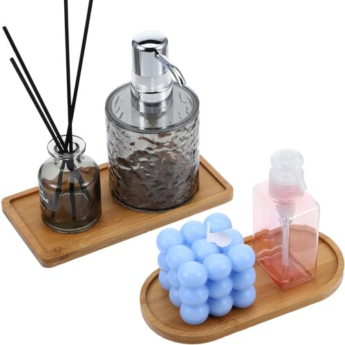 2 bandejas de bambú para el baño, bandeja retro para servir de bambú, bandeja para encimera, lavabo, fregadero de cocina (rectángulos y ovalados)