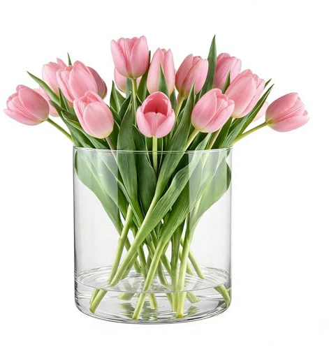 Koelaa Vaso in Acrilico Trasparente - 20x20cm | Cilindrico Infrangibile e Anti-Graffio, Portafiori Moderno per Interni/Esterni per per Matrimonio, Casa e Centrotavola
