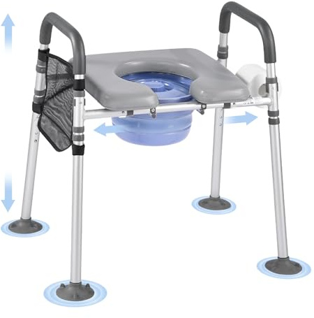 VEVOR Chaise Percée avec Grande Capacité de Charge de 227 kg, Siège de Toilette Surélevé Portable, Chaise de Nuit avec Seau Amovible de 5 L, Hauteur et Largeur Réglables, pour Personnes Âgées