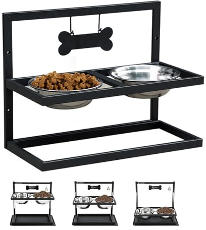 Gamelle surélevée pour chien réglable en hauteur,3 hauteurs réglables,avec 2 gamelles en acier inoxydable (6,7 x 2),Support d'alimentation Stable,support de gamelle surélevé pour les chiens