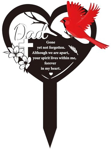 Eiapadeor Dad Grave Ornaments Memorial Plaques Memorial Gifts for Loss of Dad Father, Cardinal Metal Grave Plaque Stake, Heart Gravesite Marker Sign for Garden, Cemetery Yard Graveyard Decoration