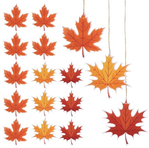 16 bitar Höstdekoration till fönster, Lövdekoration hängande ekblad höstprydnader, Höstinredning för inné och uté till Thanksgiving Halloween Jul