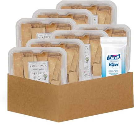 7x Firehook Cracker Bkd Ssalt 8 OZ Bundle with Hand Sanitizing Wipes – Artisan Sea Salt Crackers with a Crisp Bite Plus Convenient Wipes for Clean Hands On-the-Go – Gift Set (8 Items)
