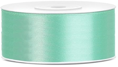 HIKIhooray Satinband Mint 25 mm x 25 m doppelseitiges Schleifenband mit edlem Glanz – Geschenkband & Dekoband für Hochzeit, Geburtstag, Basteln & DIY