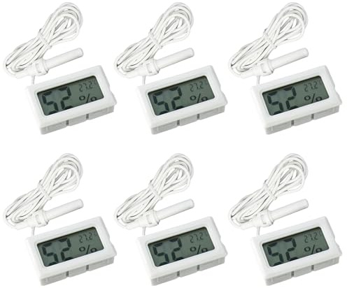 ARCELI Lot de 6 thermomètres/hygromètres numériques 2 en 1 avec écran LCD intégré pour incubateur de reptile, d'aquarium, de volaille, blanc
