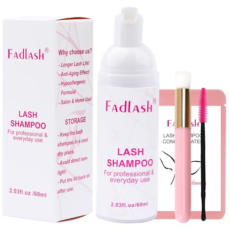FADLASH Wimpern Shampoo For Lashes Wimpernverlängerung Shampoo 60ml Wimpernshampoo Destilliertes 5ML Wimpernschaum Cleanser Mit Einer Weichen Bürste Lashes (60ML + 5ML + werkzeug)