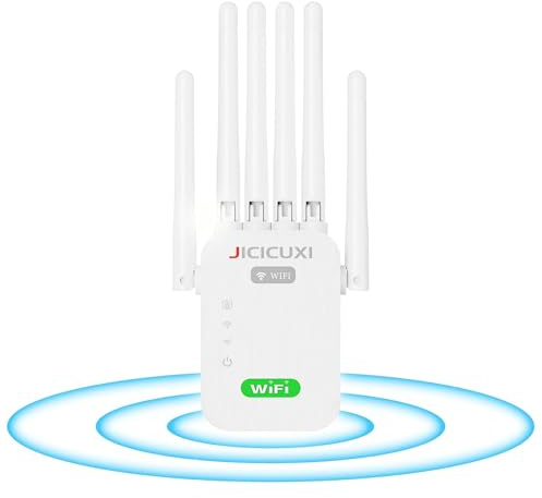 WLAN Verstärker, WLAN Repeater mit 6 Antennen, WiFi Repeater für 5.000 m² Abdeckung & 50 Geräte, LAN-Anschluss, Internet Verstärker, W LAN Verstärker für Steckdose Zuhause und Büro,Elfenbeinweiß