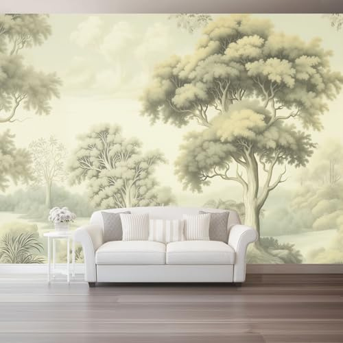 Générique Papier Peint Arbres De Style Artistique Et Rétro Style,Gris Clair Intissé Panoramique Murale Decoration Personnalisée Pour Salon Chambre Chambre D'Enfant 200 x 140 cm（WxH