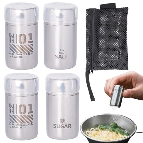 Recipiente para especias de camping | Bote de acero inoxidable con de malla esparcidor de viaje | Juego de botellas para condimentos en cápsula – Porta sal y azúcar portátil para excursiones