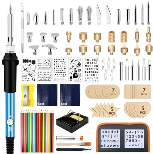 Brandmalerei Lötkolben Set, 108-teiliges Brandmalkolben Set Temperatur Einstellbar 200 bis 450°C für Holz Gravur Gerät DIY Kunst Geschenkset Farbstifte