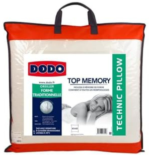 DODO - Oreiller à Mémoire de Forme 60x60 cm - Maintien Ferme des Cervicales - Taie Déhoussable 70% Polyester 30% Coton - Garnissage Synthétique Bloc Mousse Viscoélastique - Lavable en Machine 40°C