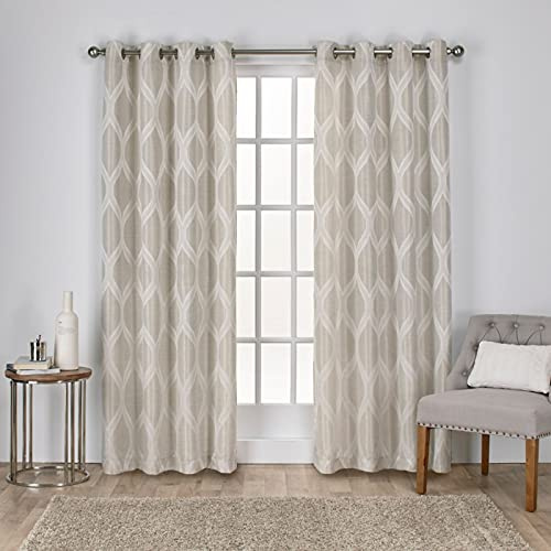 EXCLUSIVE HOME Montrose Ogee Geometric Textured Linen Grommet Top Curtain Panel Pair, 54x84, Linen