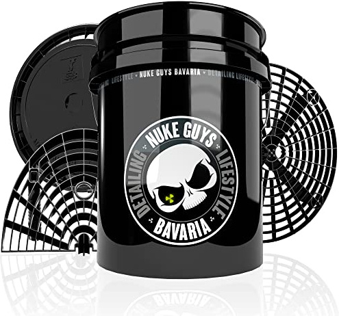 Nuke Guys GritGuard - Seau de lavage de voiture - Seau de 5 gallons américains (environ 20 l) - Nuke Grit fabriqué par GritGuard USA - Couvercle à clic Magic Bucket - Planche de lavage Nuke Board