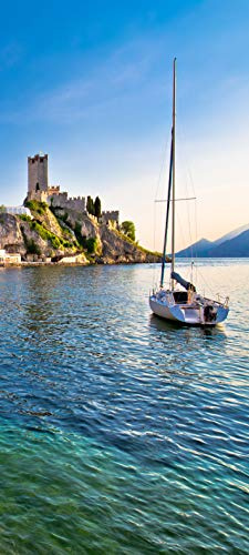Bilderdepot24 Türtapete Malcesine am Gardasee 90 x 200 cm - einteilig Türaufkleber Türfolie Türposter - Italien Europa See Verona Gemeinde Skaligerburg Ufer Urlaub Tourismus