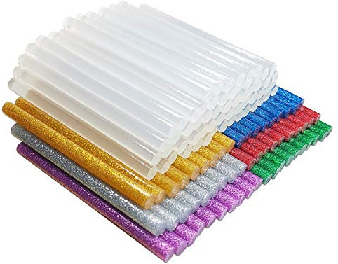 FZGUSYAF 120 Barras de Pegamento Caliente 7x100mm, 60 Transparentes y 60 Brillantes para Pistola de Pegamento Termofusible de 7mm - 7 Colores Populares