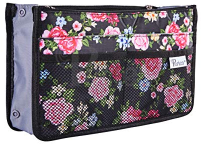 Periea Handtaschen Organizer - Taschen Organisator - Chelsy - Klein, Mittel & Groß (Blumenschwarz, Mittel)