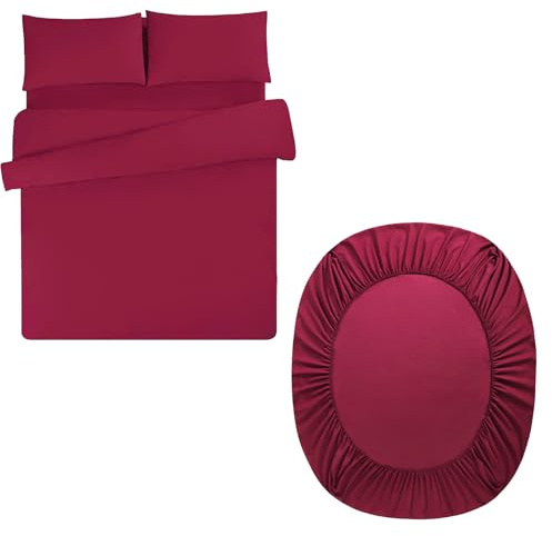 Aisbo Double Duvet Set with Sheet - Red 4 Pieces Microfiber Bedding Set for Double Bed, Includes Duvet Cover, Fitted Sheet and Pillowcases