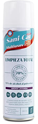 Sanicar Spray HIGIENIZANTE Aroma Lavanda, DESINFECTA EL Interior del VEHÍCULO Y Todo Tipo DE Superficies Y Tejidos, 95% DE Alcohol 250ML