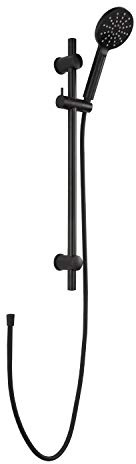 aquaSu® Duschset Acana | schwarz | Duschkopf: 3 Strahlarten, Strahlartenwechsel per Knopf & 12 cm Sprayplatte | 150 cm Metall-Brauseschlauch | 60 cm Duschstange | Gleiter | Antikalk-Noppen | 72288 9