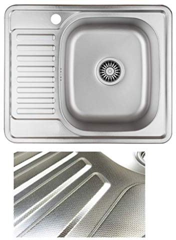 VBChome Inbyggd diskbänk 58 x 48 linne struktur från 45 underskåp rostfritt stål diskbänk förråd dräneringsyta vänster fyrkantig camping avloppsset siphon/