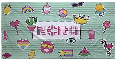 LolaPix Handtuch personalisiert. Strandtuch mit Namen. Personalisiertes Strand Badetuch. Personalisierte Handtuch. Personalisierte Geschenke. Verschiedene Designs und Größen. Stickers